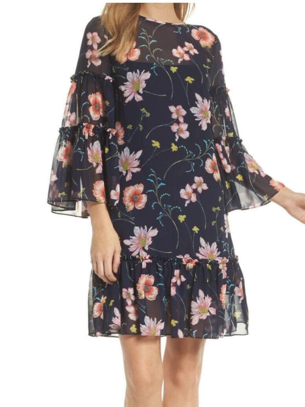 NWT- Eliza J Navy Floral Sheer dress sz 14